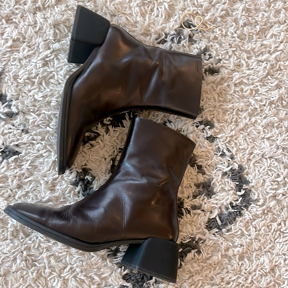 Vegabond ansie dark brown boots block heel sz 38 7.5 leather quality!